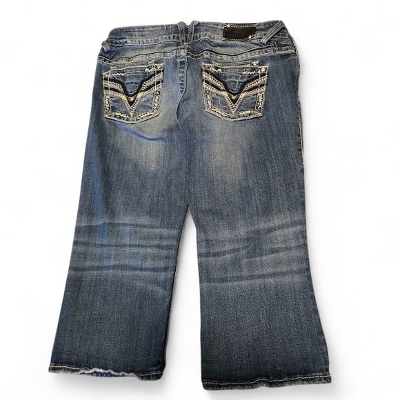 Y2K VIGOSS The Dublin Capri Jeans 9/10 Blue Embellished Rhinestone Bling Denim - Picture 2 of 16